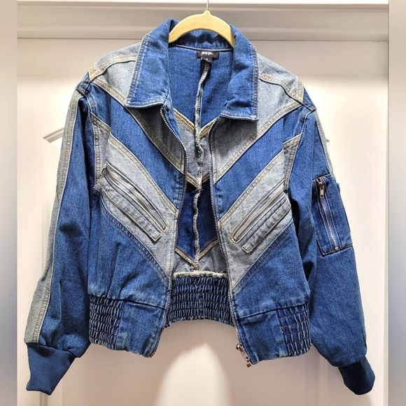 Nasty Gal Denim Bomber Jacket, Sz Medium - Picture 7 of 8